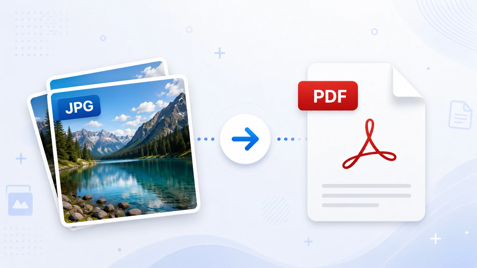 Diagram showing a JPG photo being converted into a PDF page on the device