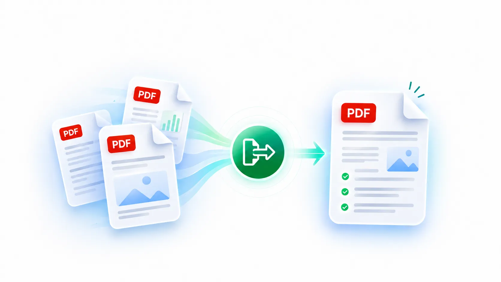 Diagram showing PDF files being merged locally in the browser without uploading